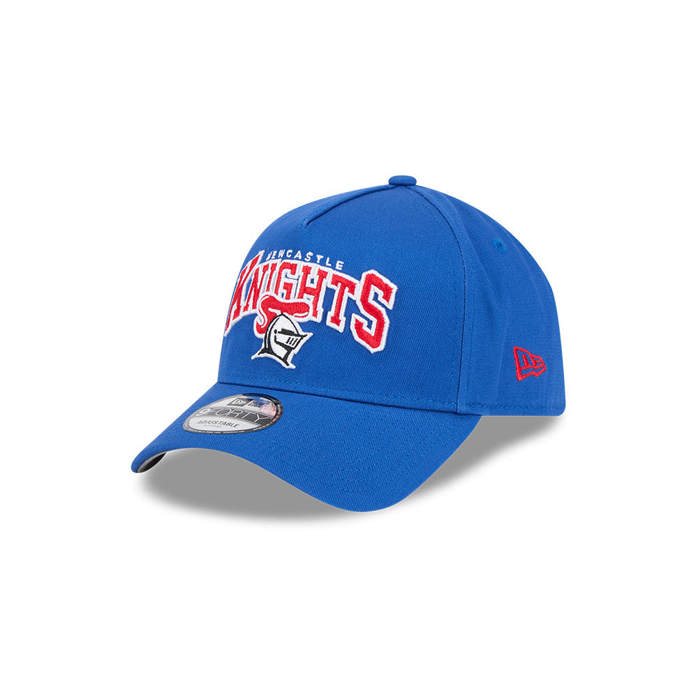 Newcastle Knights Hat - Blue Logo Arch 9Forty A-Frame NRL Snapback Cap - New Era